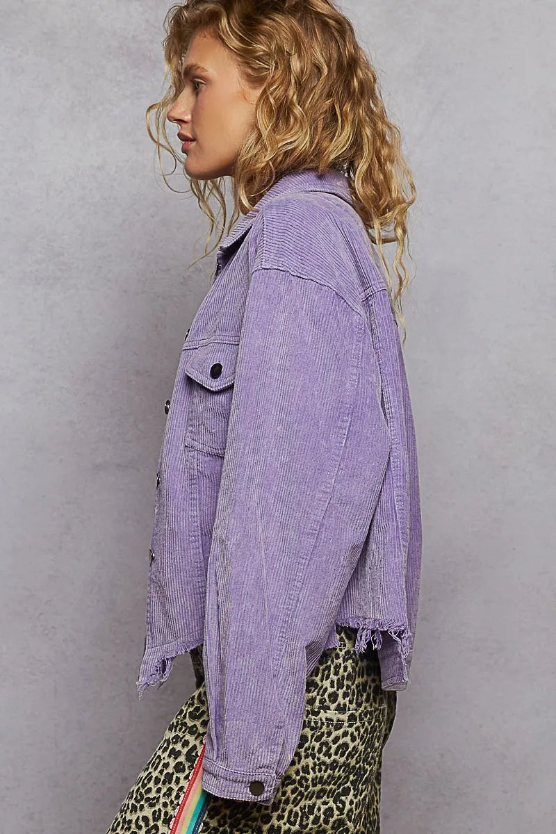 Button Down Corduroy Trucker Jacket – Relaxed Fit with Raw Hem