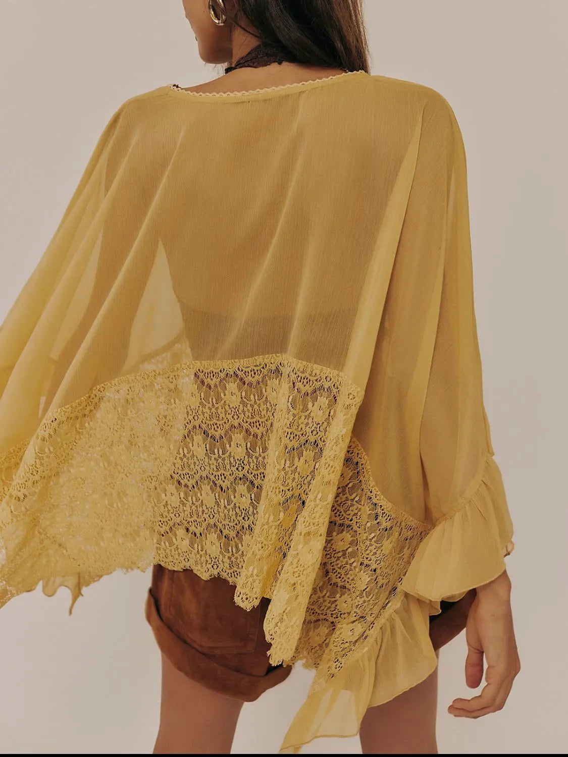 Lace V-Neck Ruffle Long Sleeve Cover-Up – Chic Beachwear Layer