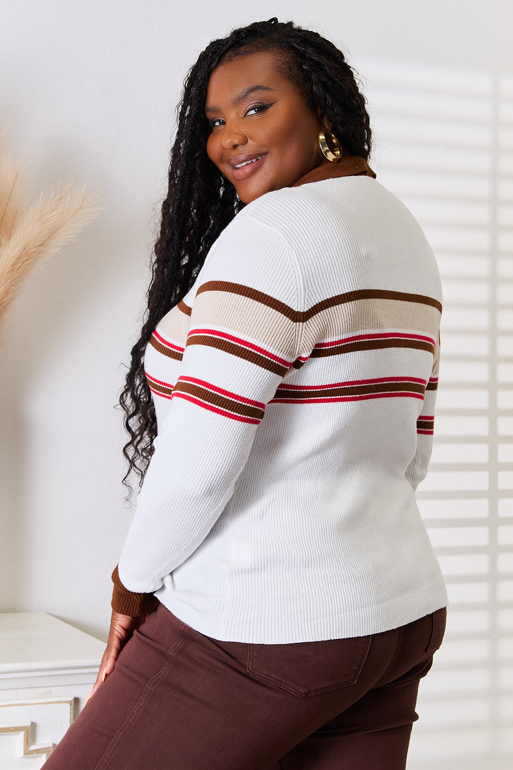 Striped Collared Rib-Knit Top – Classic, Flattering & Versatile Style