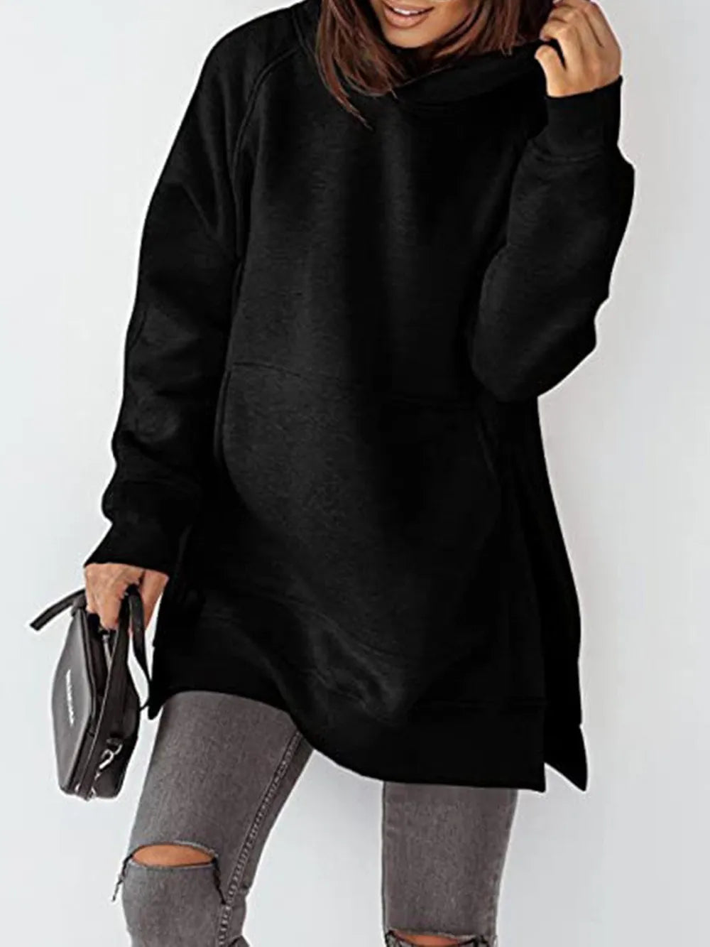 Slit Pocketed Raglan Sleeve Hoodie – Cozy, Casual & Versatile