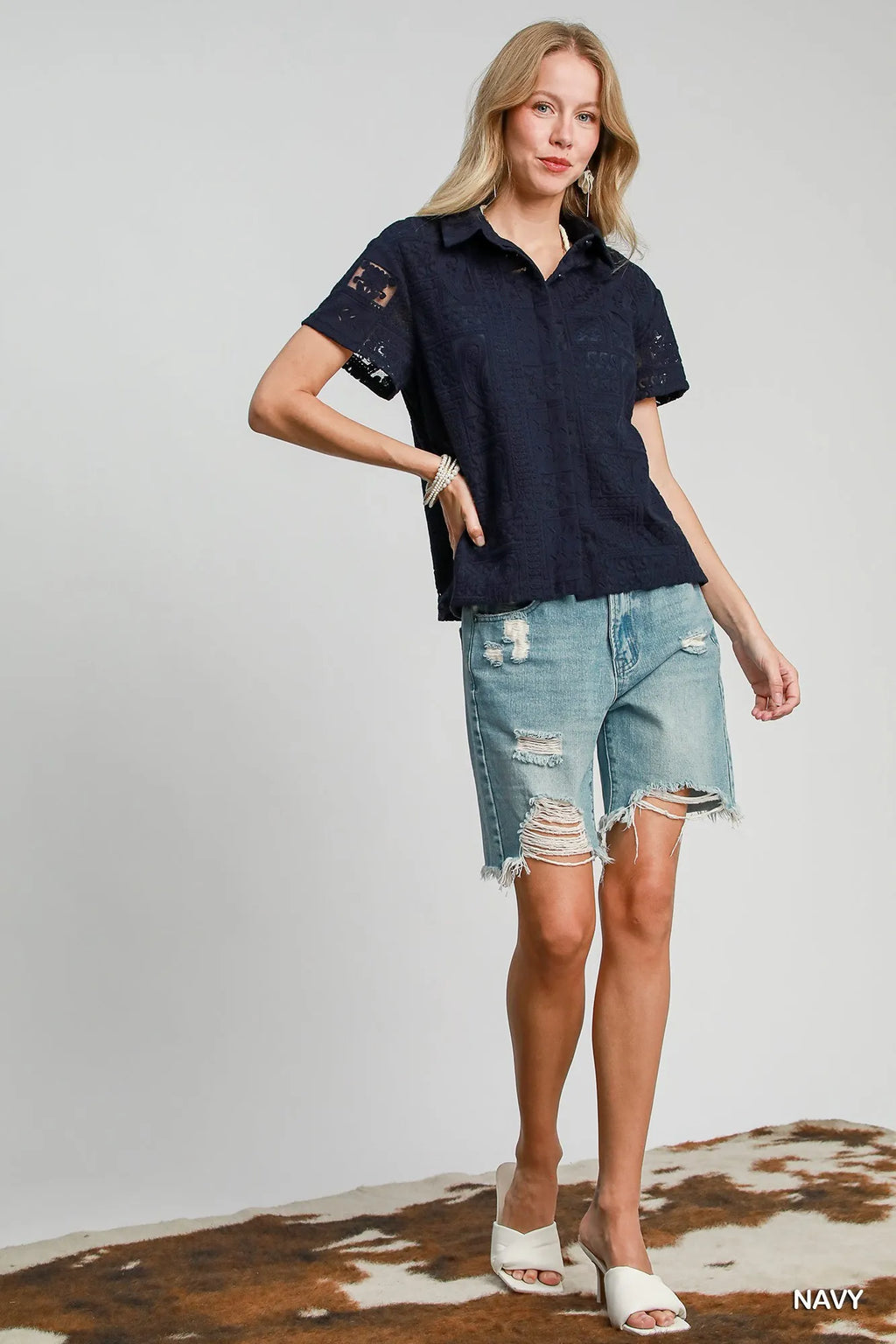 Patch Lace Short Sleeve Button Down Shirt – Chic & Feminine Top