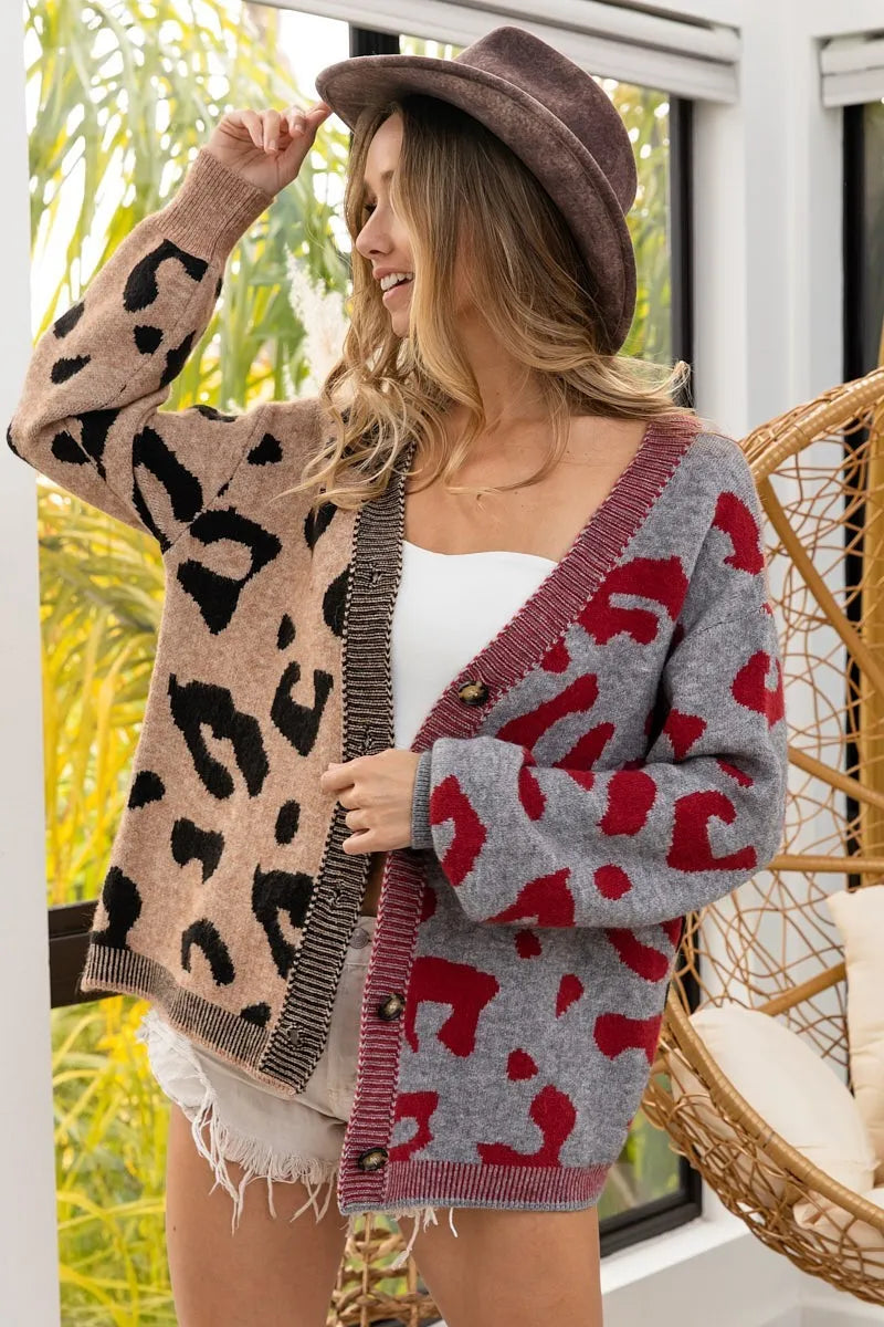 Leopard Color Block Button-Down Cardigan – Trendy & Cozy Layer