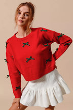 Ribbon Bow Applique Sweater – Feminine Cozy Winter Knitwear