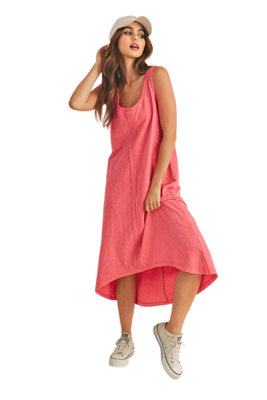 Aemi + Co High-Low Hem Scoop Neck Midi Tank Dress