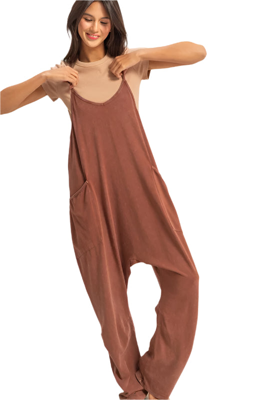HYFVE Relaxed Fit Mineral Washed Overalls with Pockets