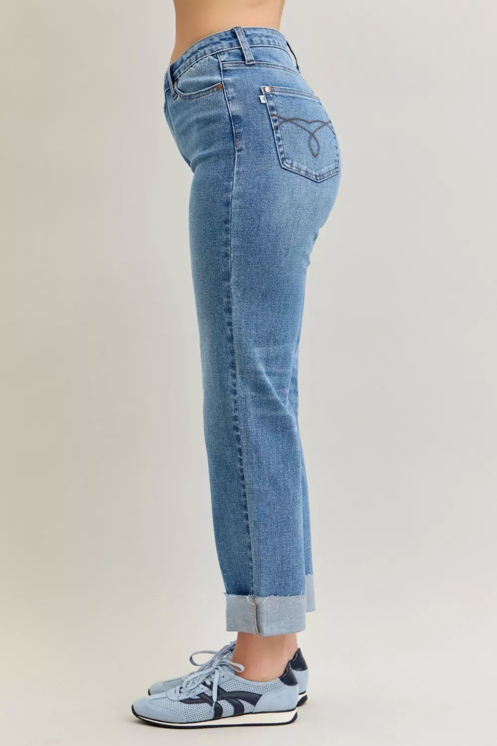 Judy Blue High Waist Criss-Cross Boyfriend Jeans – Mild Destroy Style