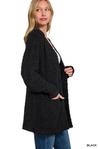 Popcorn Sweater Cardigan with Pockets – Cozy Long Sleeve Layer