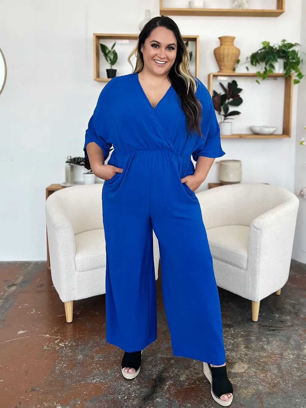 Surplice Wide Leg Jumpsuit with Pockets – Flattering, Chic & Comfy