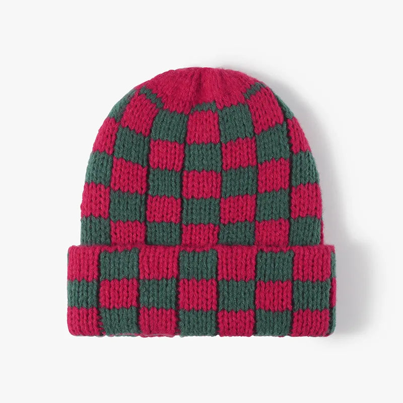 Thermal Checkered Hat – Warm Stylish Winter Beanie