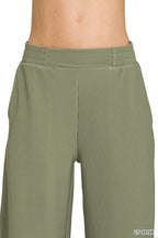 Olive Green Ribbed Knit Lounge Set – Half-Zip Hoodie & Palazzo Pants