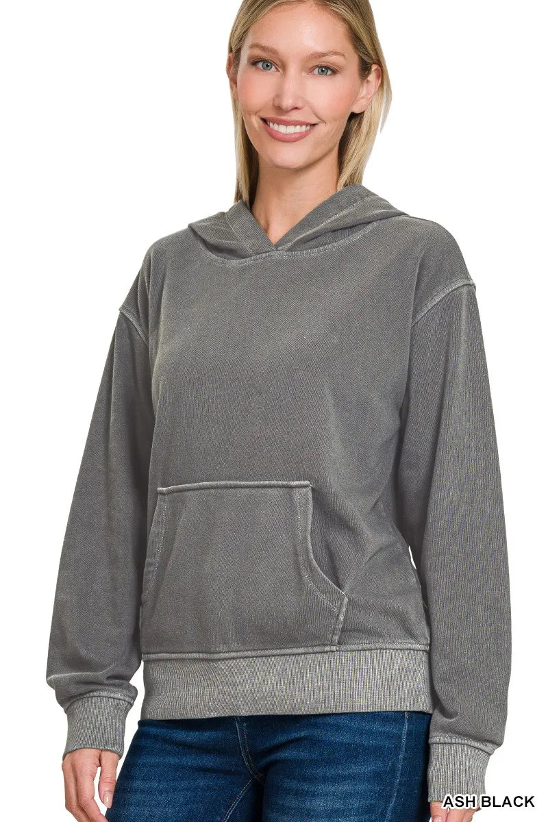 Fleece Pigment Dye Kangaroo Pocket Hoodie – Vintage Cozy Style