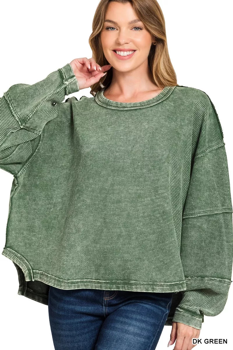 Acid Washed Exposed-Seam Sweatshirt – Edgy Vintage Casual Style