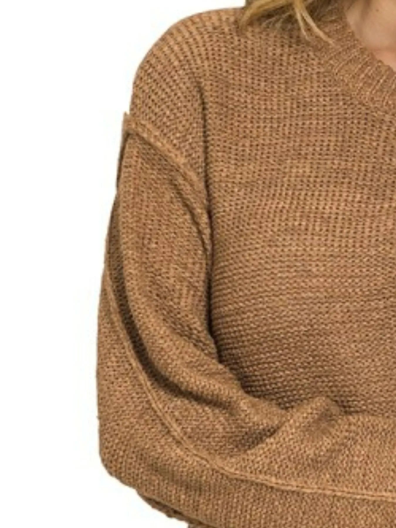 Exposed Seam Round Neck Sweater Trendy & Cozy Everyday Style