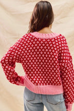 Color Block Textured Christmas Sweater V-Neck