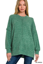 Green Marled Oversized Pullover Sweater – Cozy & Effortless Style