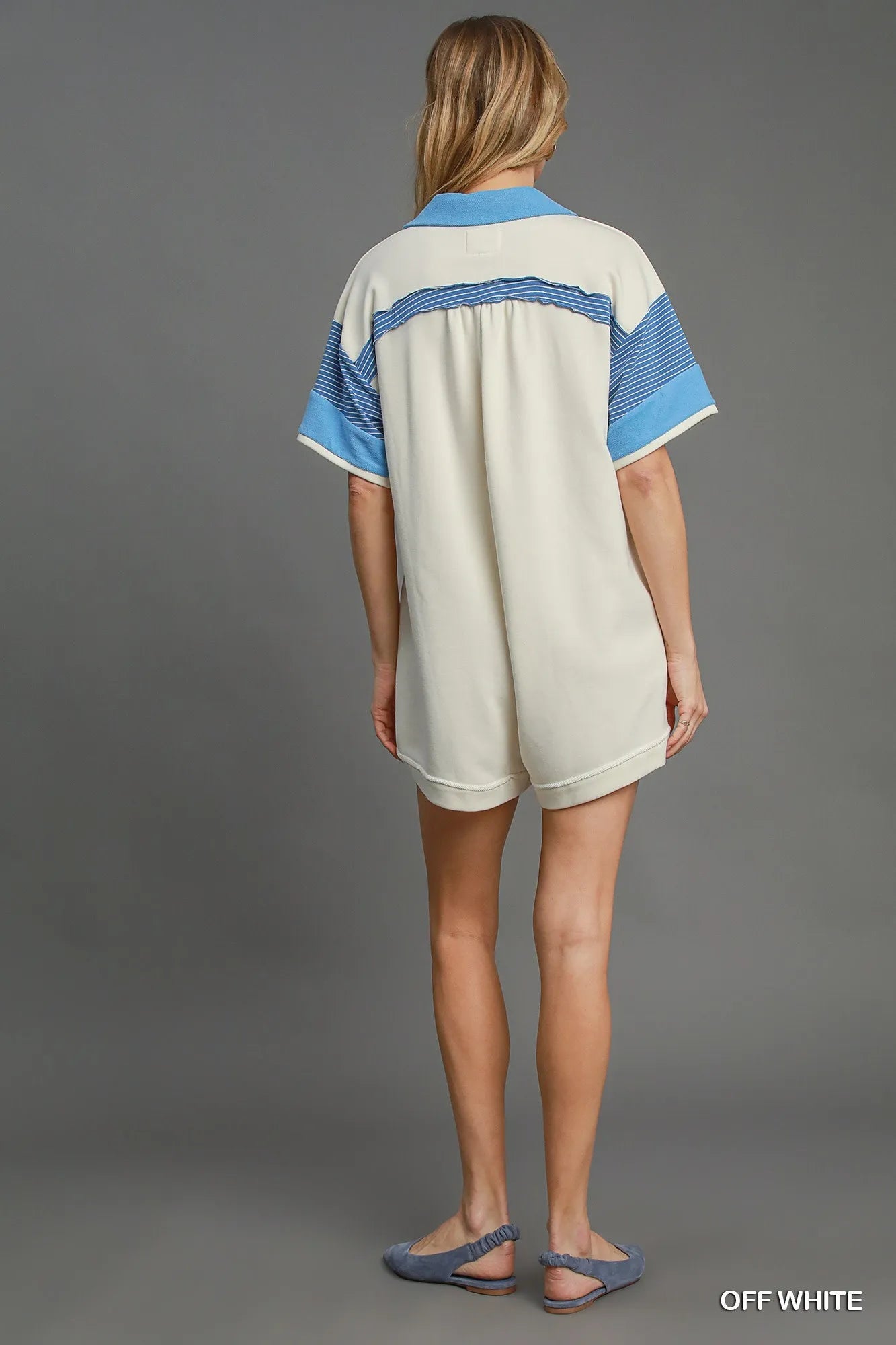 French Terry Collared Colorblock Romper – Chic Casual Loungewear