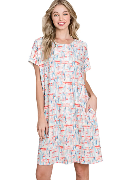 BOMBOM Printed Round Neck Short Sleeve Tee Dress