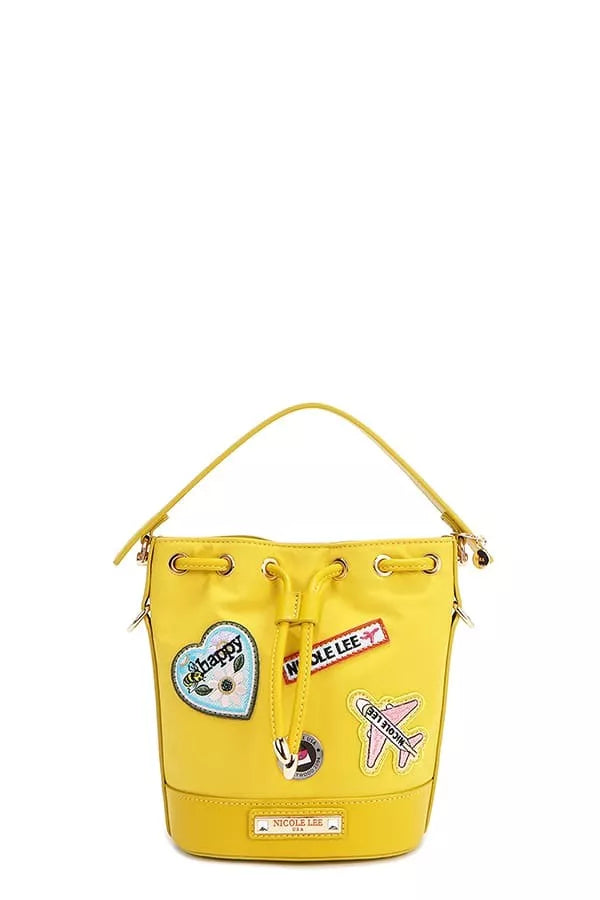 Red Bucket Crossbody Bag with Patches – Playful Street-Style Purse