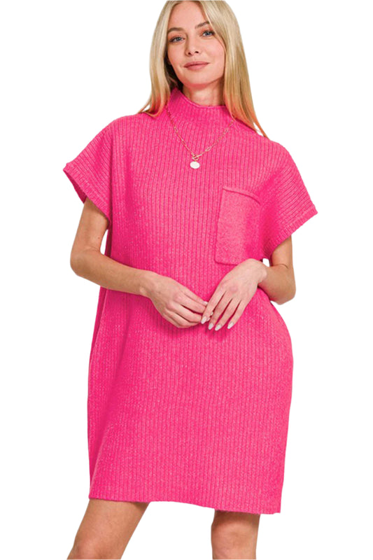 Zenana Short Sleeve Sweater Mini Dress