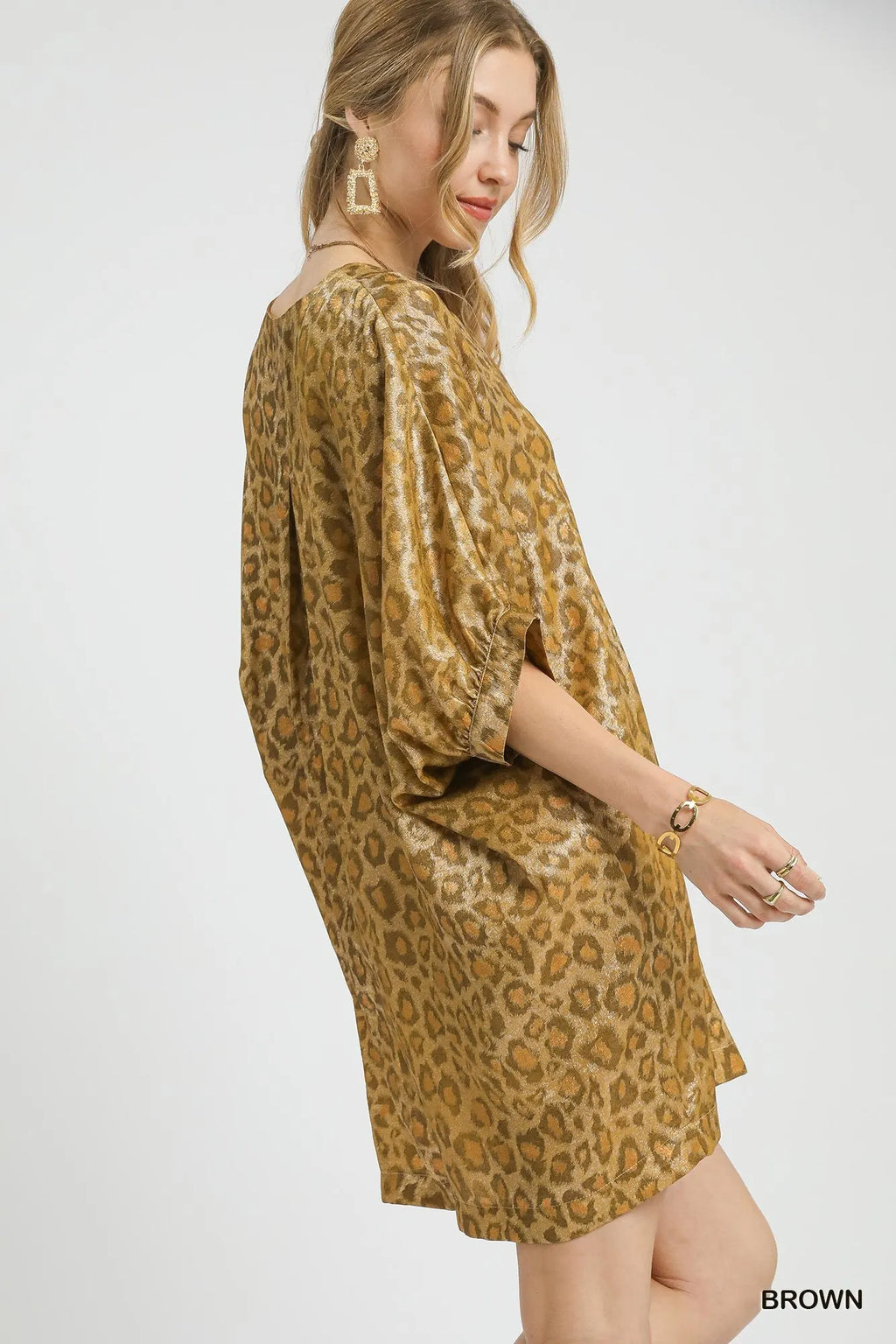 Metallic Leopard Print V-Neck Kimono Dress Glam & Fierce Style