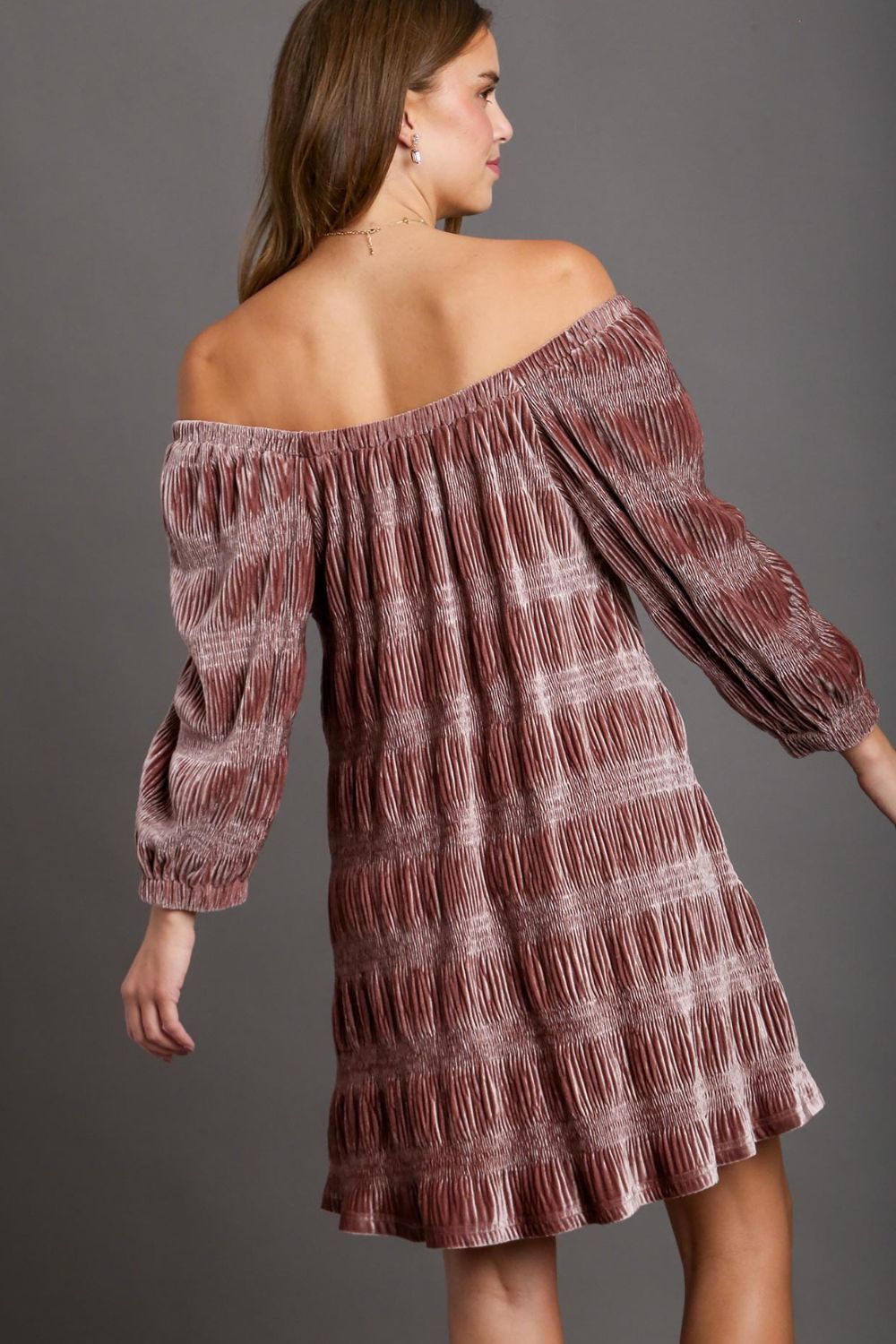 Umgee Off Shoulder Balloon Sleeve Velvet Mini Dress