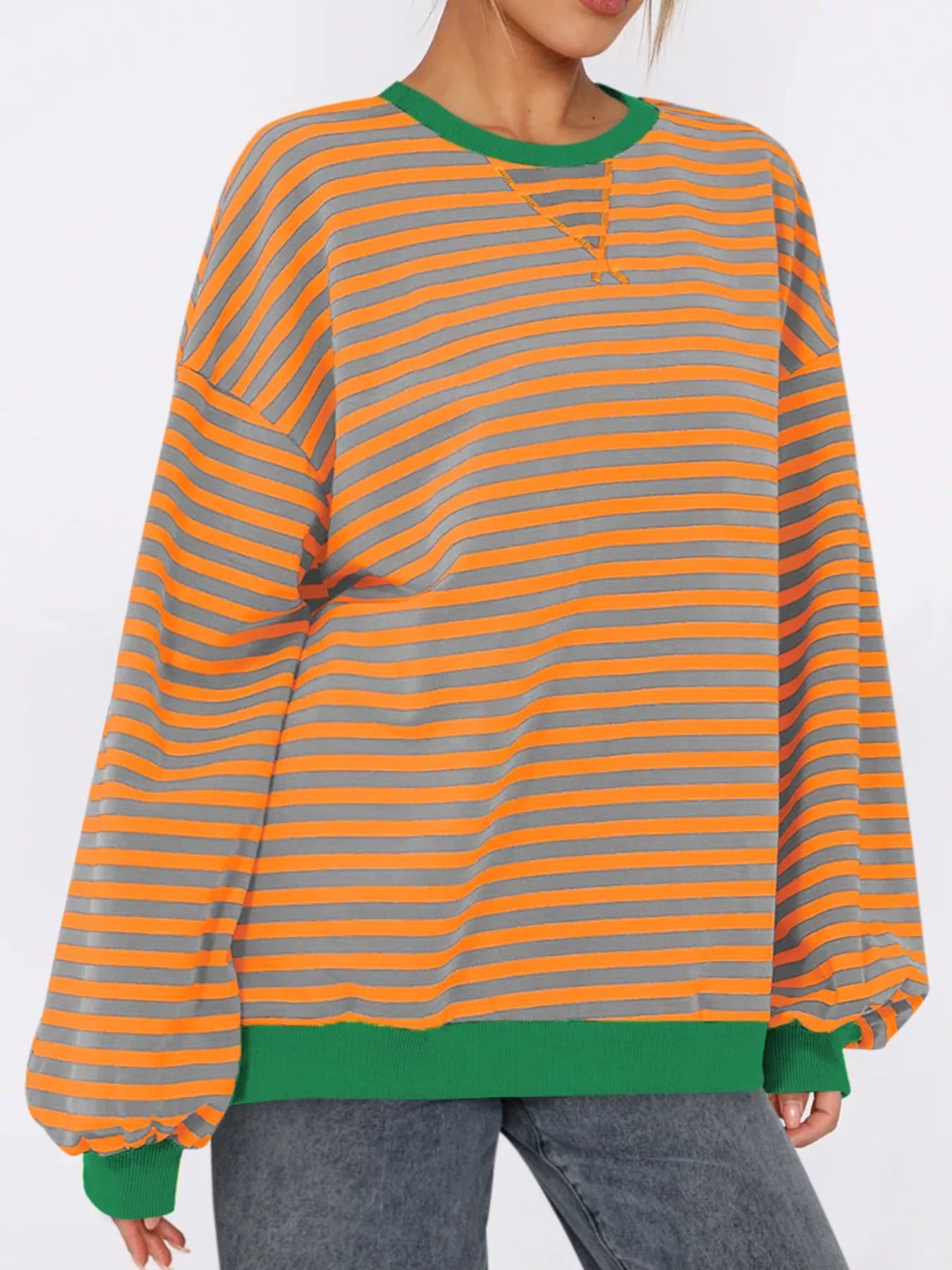 Striped Round Neck Long Sleeve Sweatshirt – Casual Everyday Style