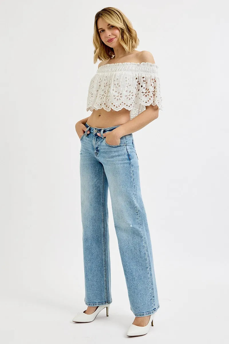 Dreamkue-Risen Women's Distressed Low Rise Boyfriend Jeans Ankle Cut, Casual Denim Pants