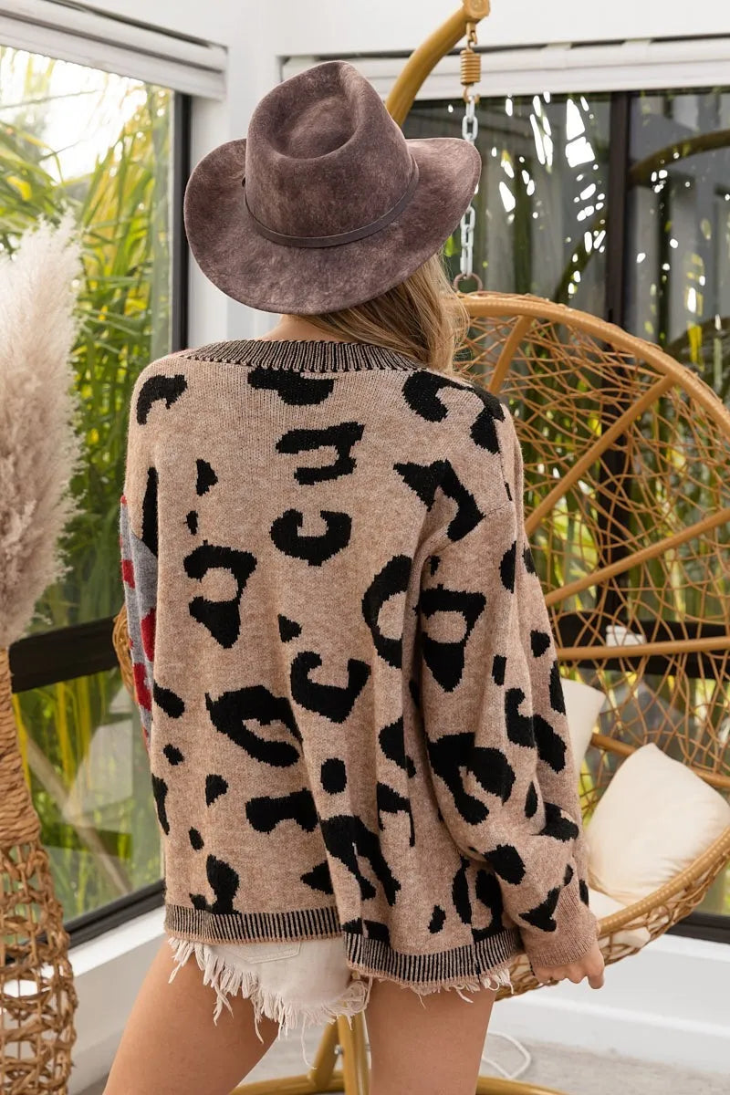 Leopard Color Block Button-Down Cardigan – Trendy & Cozy Layer