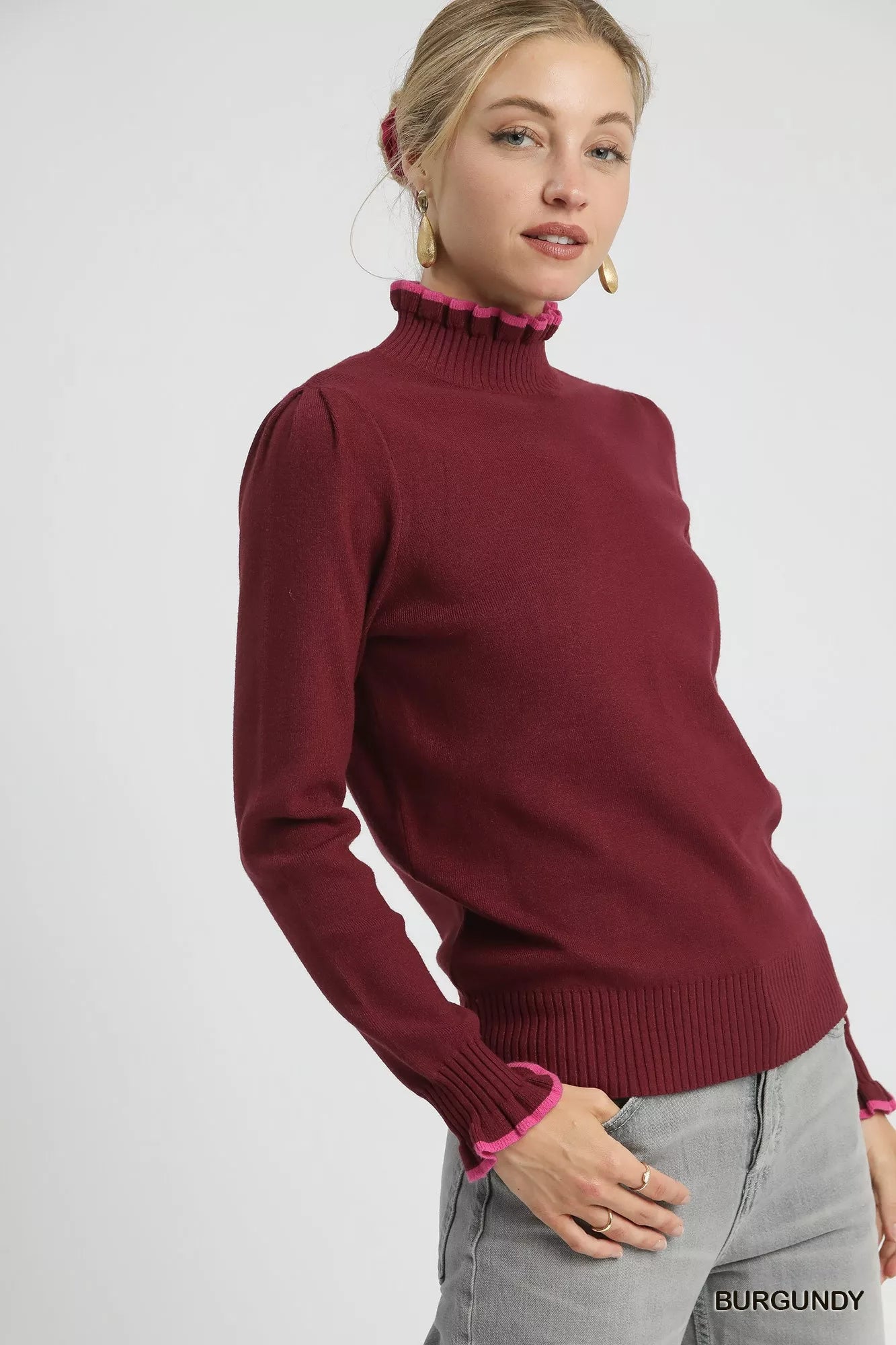 Ribbed Round Neck Sweater with Ruffle Trim – Feminine Winter Knit