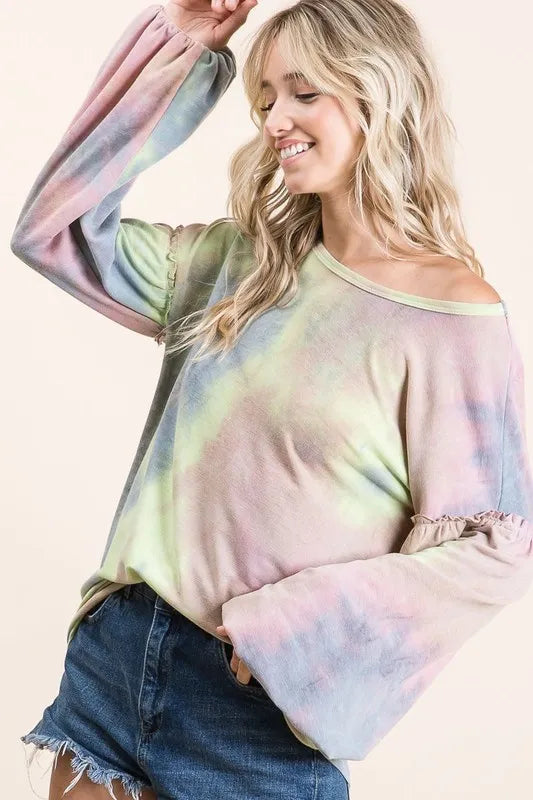 Tie-Dye French Terry Sweatshirt with Bubble Sleeves | Cozy Women’s Pullover