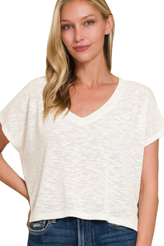 Ivory V-Neck T-Shirt – Relaxed Fit, Dolman Sleeves & Soft Comfort
