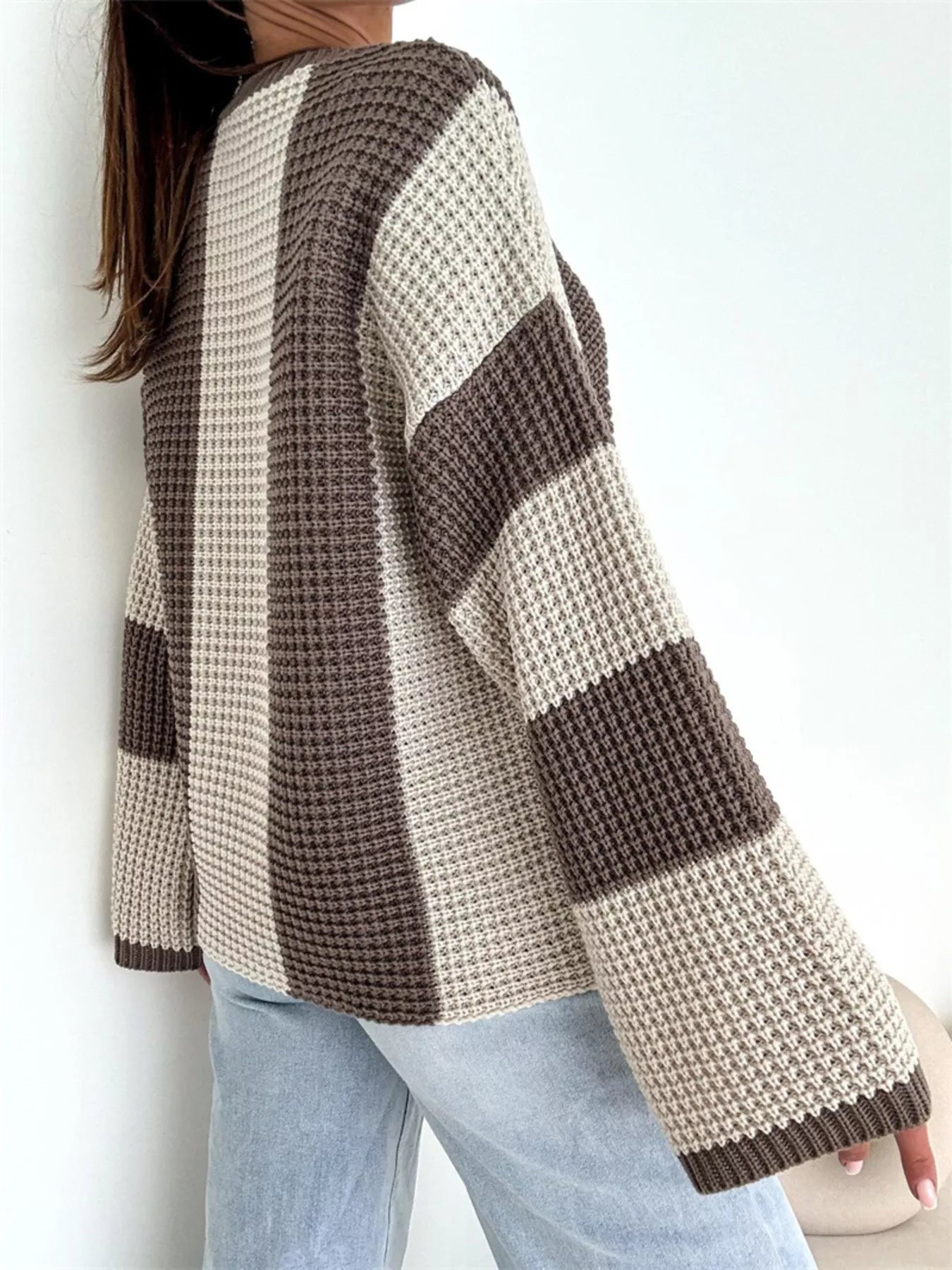 Color Block Long Sleeve Sweater – Trendy Casual Knitwear