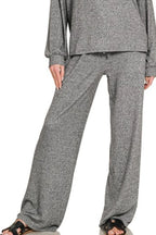 Zenana Soft Melange Hacci Set – Long Sleeve Top & Drawstring Pants