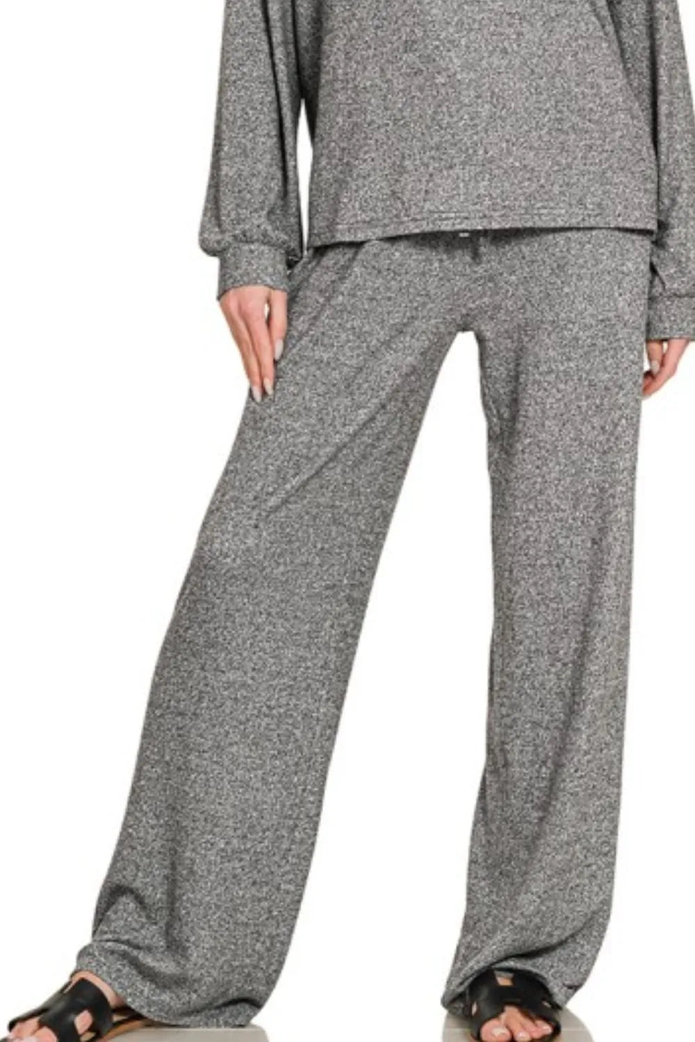 Zenana Soft Melange Hacci Set – Long Sleeve Top & Drawstring Pants