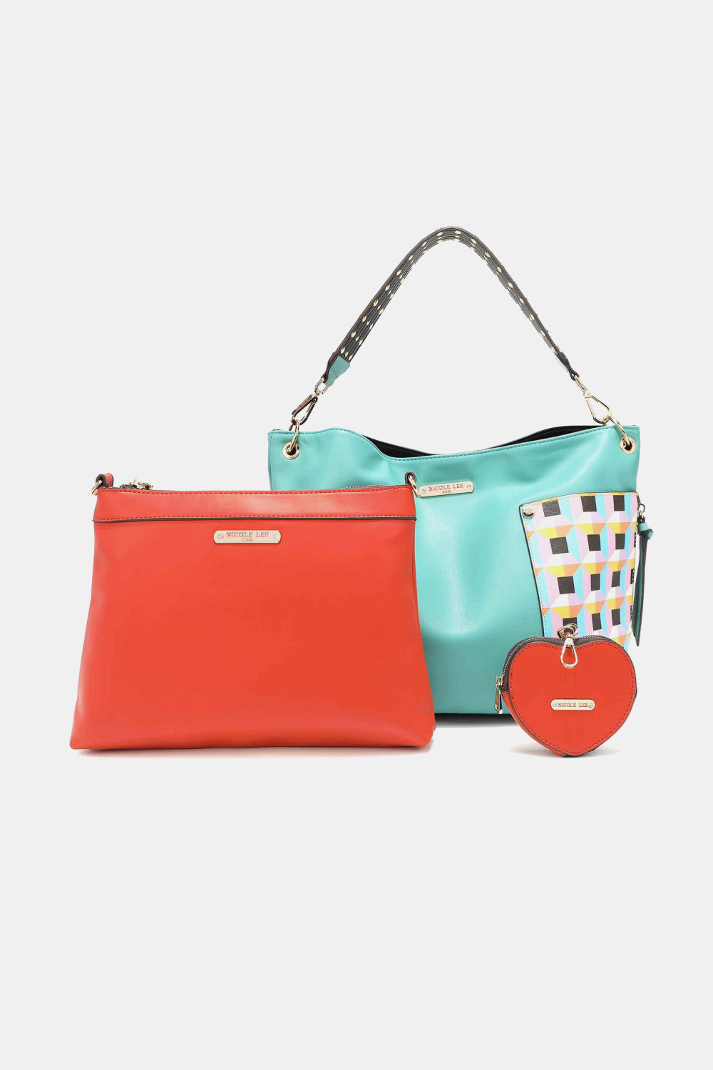 Nicole Lee 3-Piece Bag Set – Shoulder, Crossbody & Heart Coin Pouch