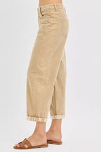 Risen Women's High Rise Crop Barrel Corduroy Pants