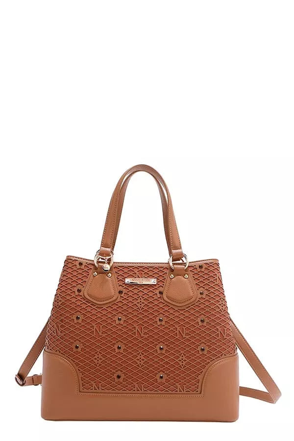 Gracie Signature Tote – Laser-Cut Monogram Rhinestone Handbag