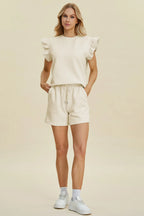 Textured Ruffle Sleeve Top & Shorts Set – Cute, Comfy & Stylish