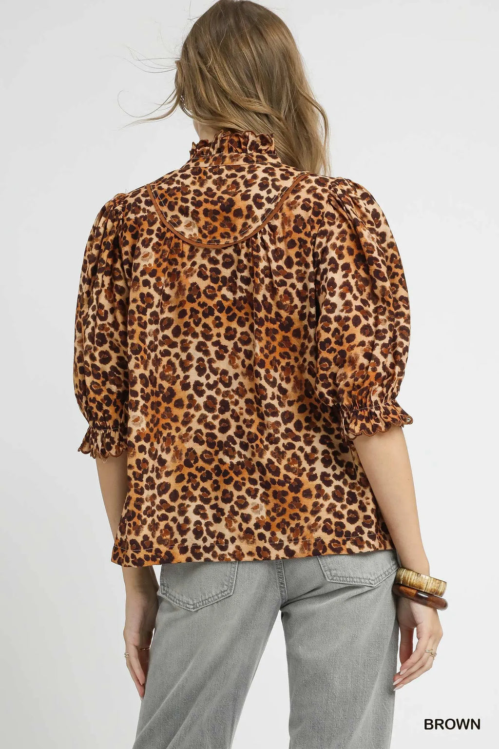 Leopard Print Ruffle Neck Blouse – Chic Statement Top for Day or Night