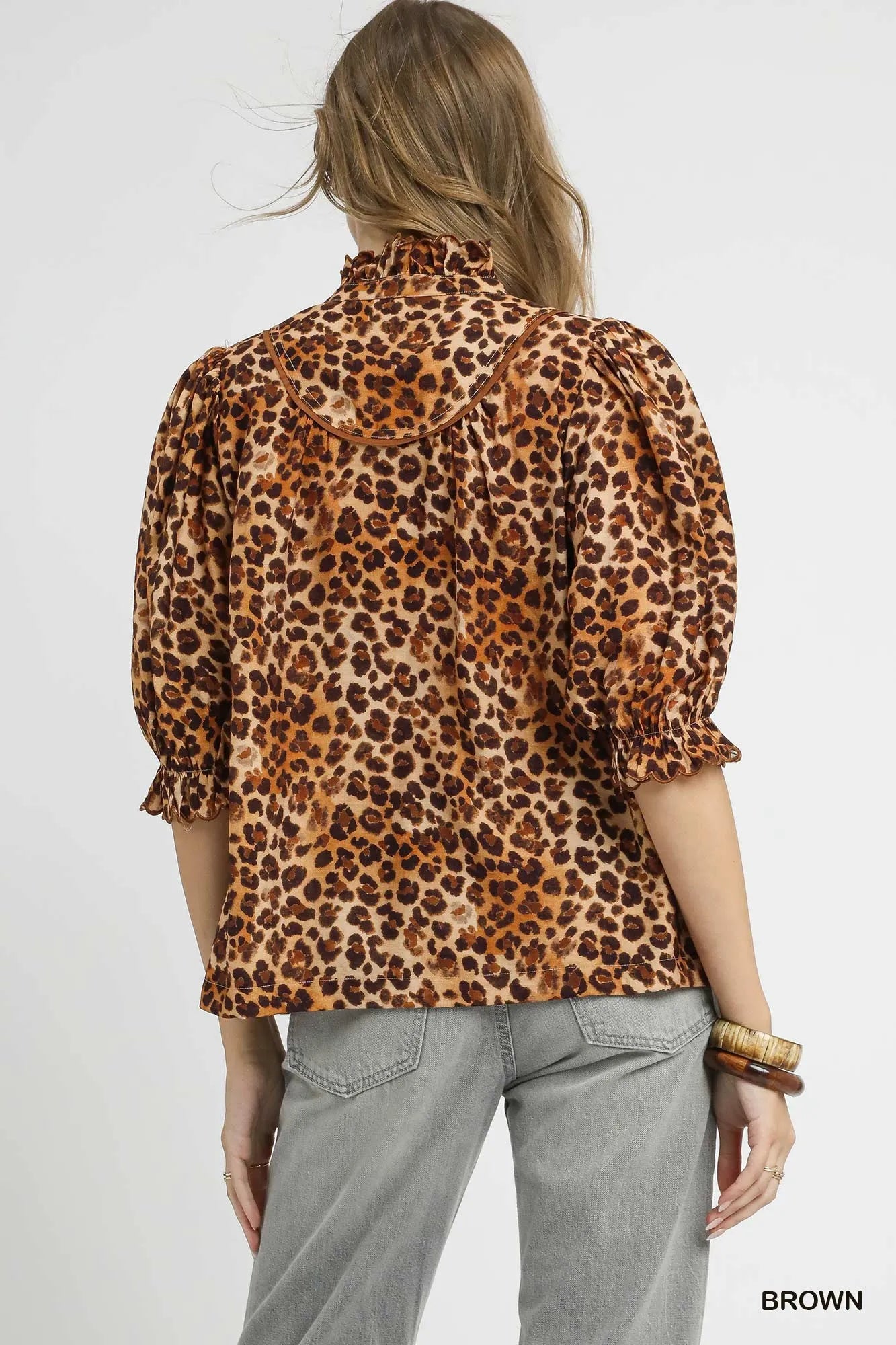 Leopard Print Ruffle Neck Blouse – Chic Statement Top for Day or Night