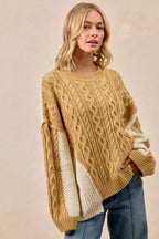 BiBi Cable Knit Hacci Combo Sweater – Stylish Texture with Uneven Hem