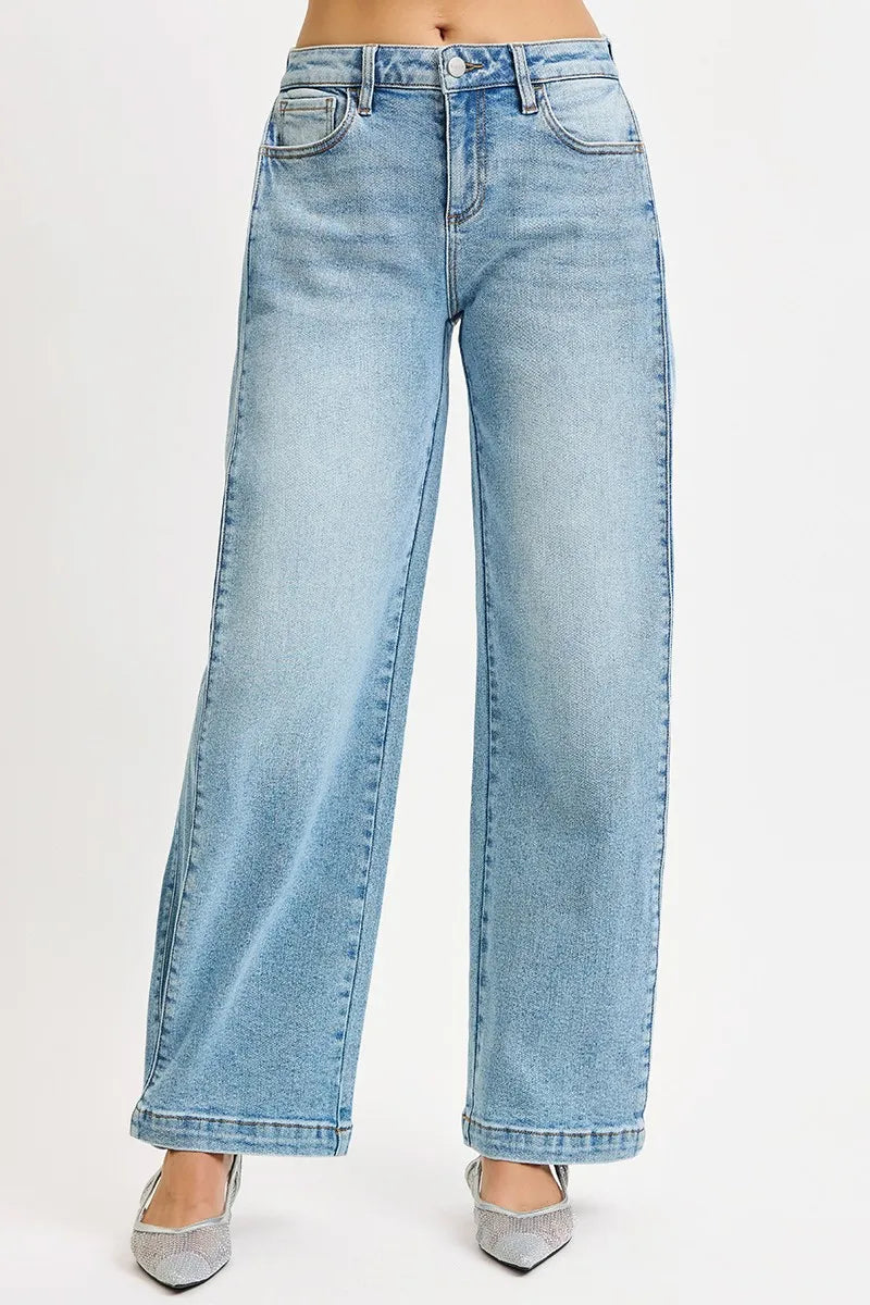 Mid Rise Wide Barrel Snap Hem Jeans | Versatile Trendy Denim