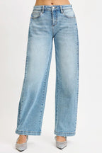 Mid Rise Wide Barrel Snap Hem Jeans | Versatile Trendy Denim
