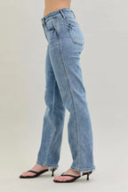 Judy Blue Women's High Waisted Dad Jeans with Frayed Hem & Cell Phone Pocket