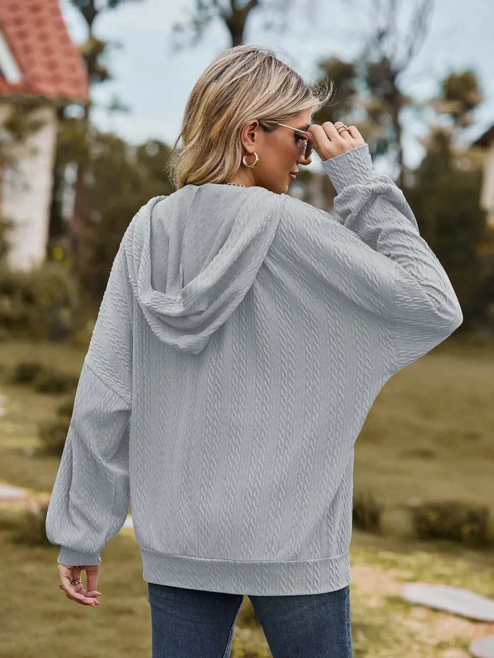 Zip Up Drawstring Long Sleeve Hooded Jacket – Casual Lightweight Layer