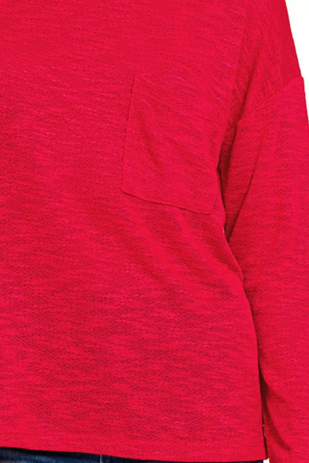 Zenana Classic Red Long Sleeve T-Shirt with Chest Pocket – Soft, Casual & Versatile