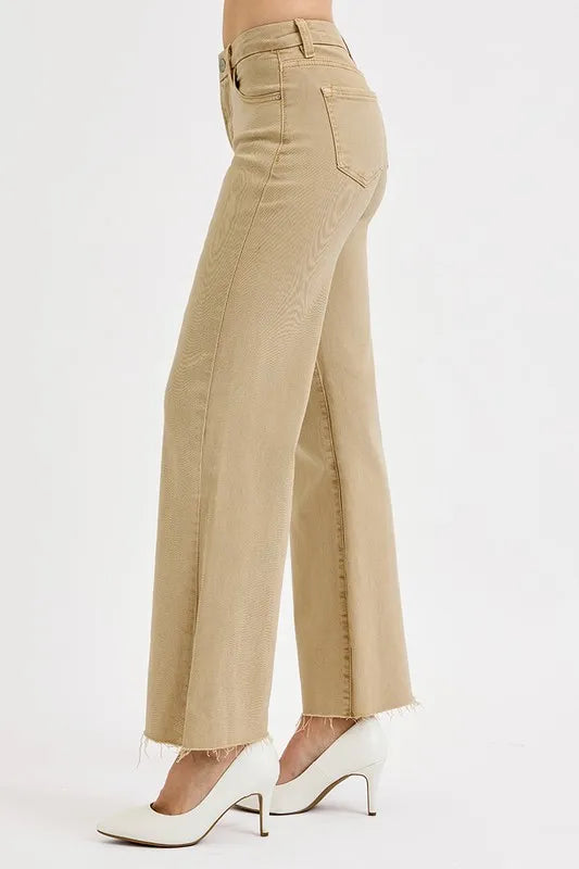 Dreamkue-Risen Women's High Rise Wide Leg Jeans with Raw Hem Stretch Denim Casual Pants