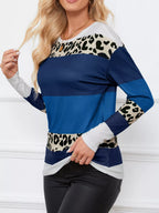 Leopard Color Block Striped Knit Top – Trendy Casual Style