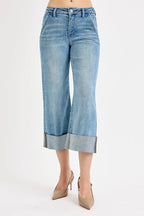 Dreamkue-Risen Women's High Rise Tummy Control Ankle Jeans with Wide Cuffed Hem