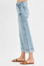 Light Wash Wide Leg Jeans – High Waist Contrast Stitch Cropped Fit